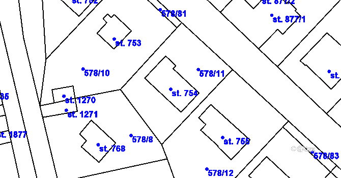 Parcela st. 754 v KÚ Malenovice u Zlína, Katastrální mapa