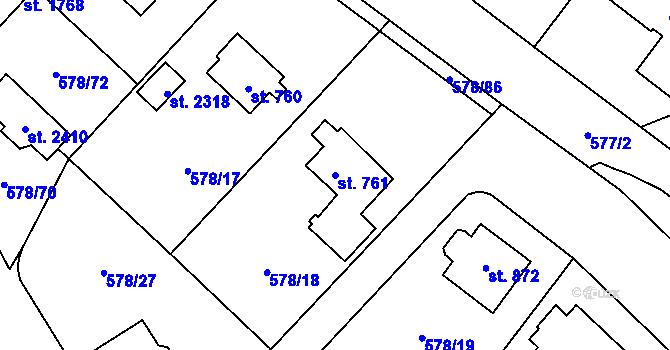 Parcela st. 761 v KÚ Malenovice u Zlína, Katastrální mapa