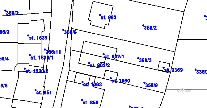 Parcela st. 802/1 v KÚ Malenovice u Zlína, Katastrální mapa