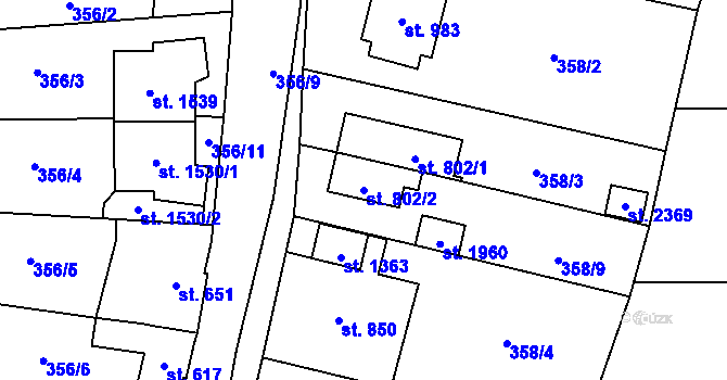 Parcela st. 802/2 v KÚ Malenovice u Zlína, Katastrální mapa