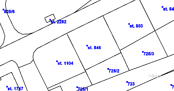 Parcela st. 846 v KÚ Malenovice u Zlína, Katastrální mapa
