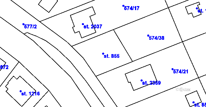 Parcela st. 855 v KÚ Malenovice u Zlína, Katastrální mapa