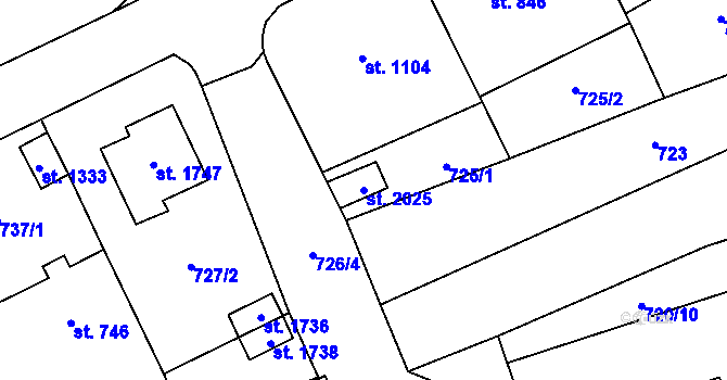 Parcela st. 2025 v KÚ Malenovice u Zlína, Katastrální mapa