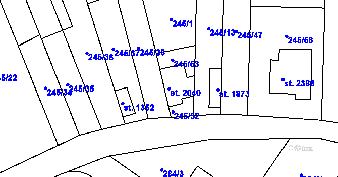 Parcela st. 2040 v KÚ Malenovice u Zlína, Katastrální mapa