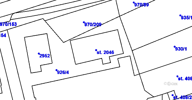 Parcela st. 2046 v KÚ Malenovice u Zlína, Katastrální mapa
