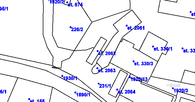 Parcela st. 2062 v KÚ Malenovice u Zlína, Katastrální mapa