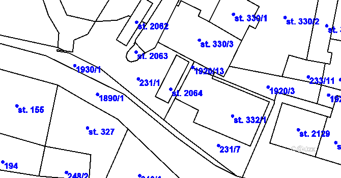 Parcela st. 2064 v KÚ Malenovice u Zlína, Katastrální mapa