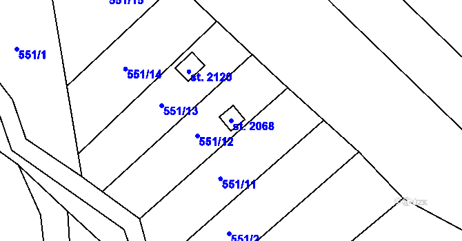 Parcela st. 2068 v KÚ Malenovice u Zlína, Katastrální mapa