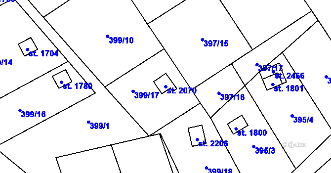 Parcela st. 2070 v KÚ Malenovice u Zlína, Katastrální mapa