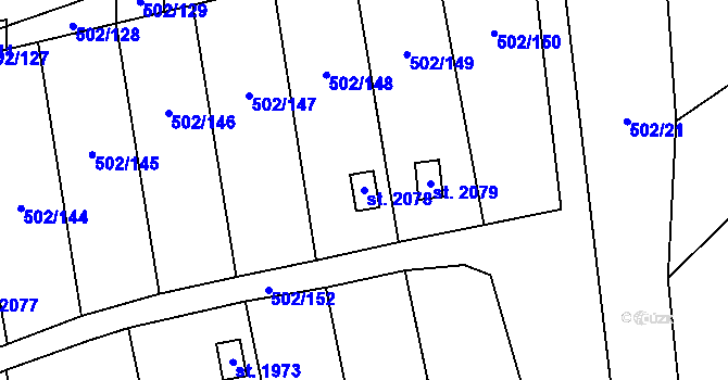 Parcela st. 2078 v KÚ Malenovice u Zlína, Katastrální mapa