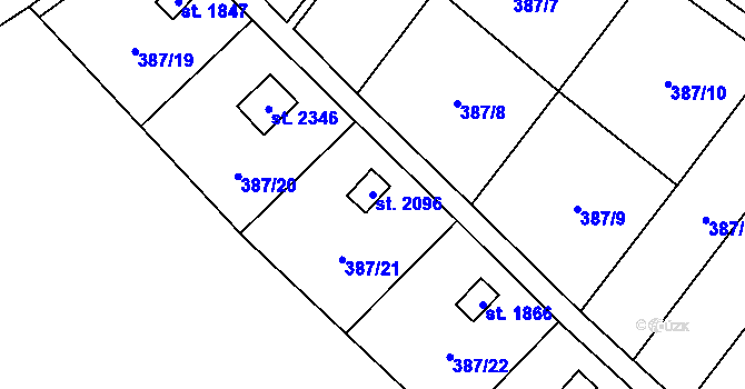 Parcela st. 2096 v KÚ Malenovice u Zlína, Katastrální mapa