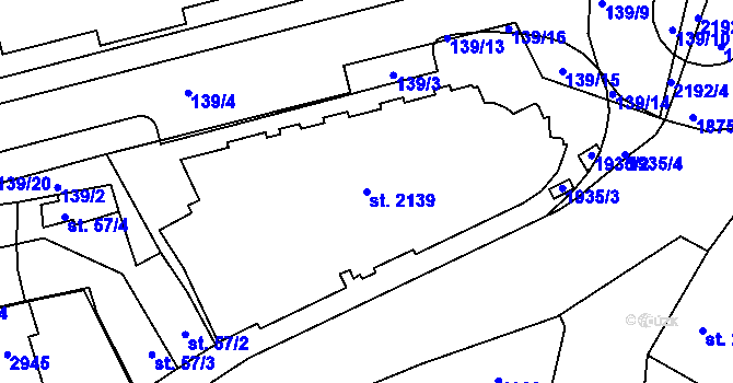 Parcela st. 2139 v KÚ Malenovice u Zlína, Katastrální mapa