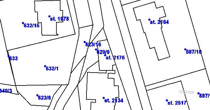 Parcela st. 2176 v KÚ Malenovice u Zlína, Katastrální mapa