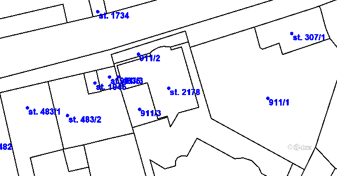 Parcela st. 2178 v KÚ Malenovice u Zlína, Katastrální mapa