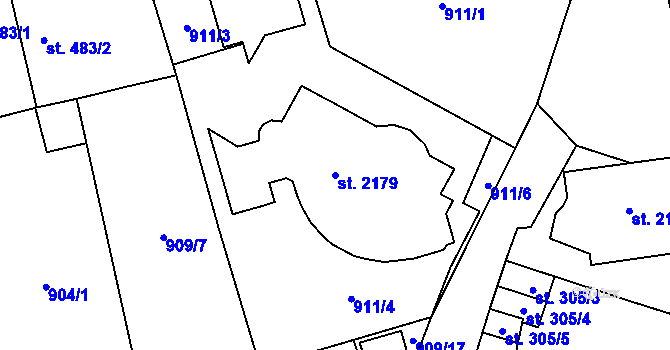 Parcela st. 2179 v KÚ Malenovice u Zlína, Katastrální mapa