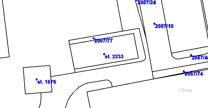 Parcela st. 2233 v KÚ Malenovice u Zlína, Katastrální mapa