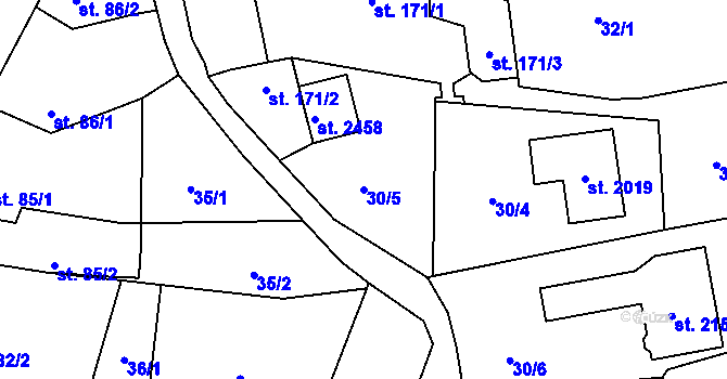 Parcela st. 30/5 v KÚ Malenovice u Zlína, Katastrální mapa