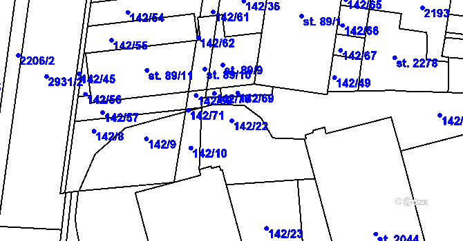 Parcela st. 142/22 v KÚ Malenovice u Zlína, Katastrální mapa