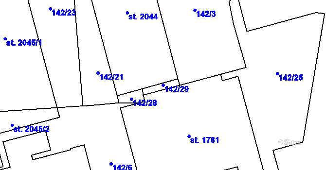 Parcela st. 142/29 v KÚ Malenovice u Zlína, Katastrální mapa