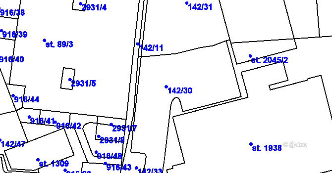 Parcela st. 142/30 v KÚ Malenovice u Zlína, Katastrální mapa