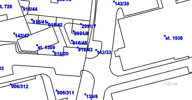 Parcela st. 142/33 v KÚ Malenovice u Zlína, Katastrální mapa