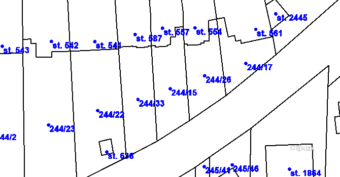 Parcela st. 244/15 v KÚ Malenovice u Zlína, Katastrální mapa