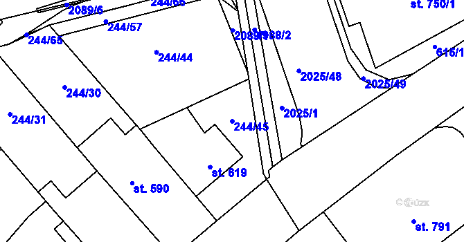 Parcela st. 244/45 v KÚ Malenovice u Zlína, Katastrální mapa