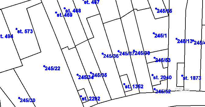 Parcela st. 245/36 v KÚ Malenovice u Zlína, Katastrální mapa