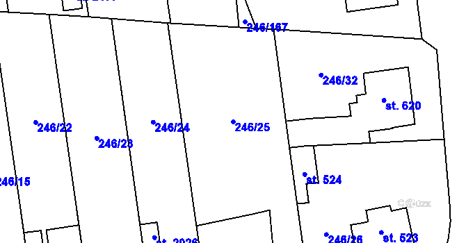 Parcela st. 246/25 v KÚ Malenovice u Zlína, Katastrální mapa