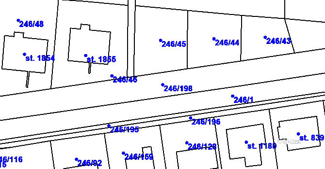 Parcela st. 246/198 v KÚ Malenovice u Zlína, Katastrální mapa