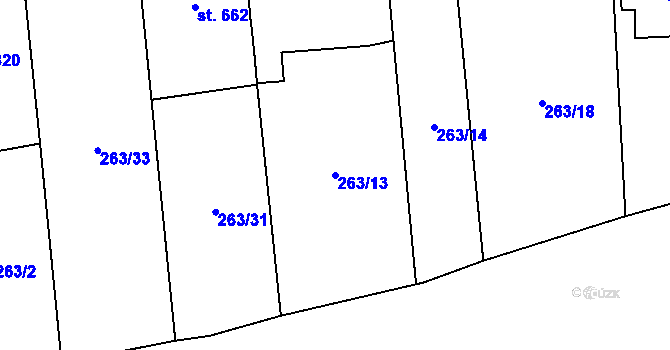Parcela st. 263/13 v KÚ Malenovice u Zlína, Katastrální mapa