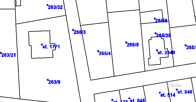 Parcela st. 265/4 v KÚ Malenovice u Zlína, Katastrální mapa