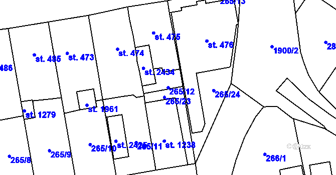 Parcela st. 265/12 v KÚ Malenovice u Zlína, Katastrální mapa