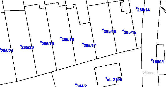 Parcela st. 265/17 v KÚ Malenovice u Zlína, Katastrální mapa