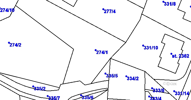 Parcela st. 274/1 v KÚ Malenovice u Zlína, Katastrální mapa