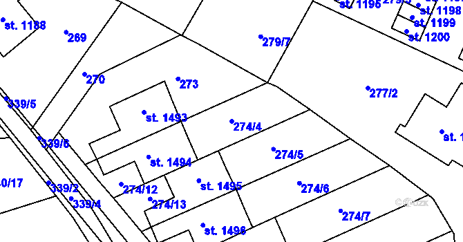 Parcela st. 274/4 v KÚ Malenovice u Zlína, Katastrální mapa