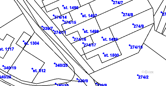 Parcela st. 274/17 v KÚ Malenovice u Zlína, Katastrální mapa