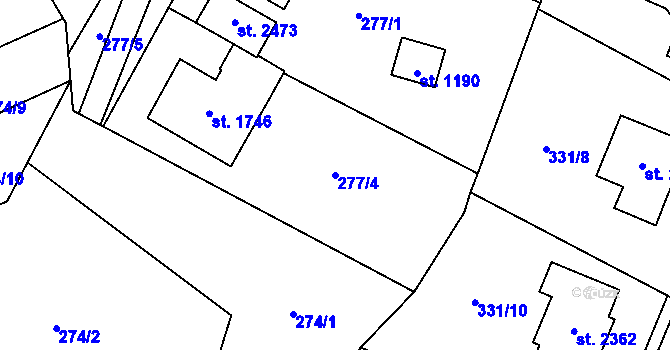 Parcela st. 277/4 v KÚ Malenovice u Zlína, Katastrální mapa