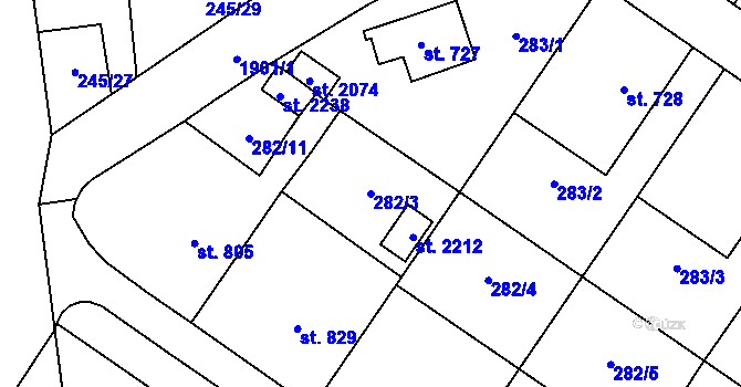 Parcela st. 282/3 v KÚ Malenovice u Zlína, Katastrální mapa