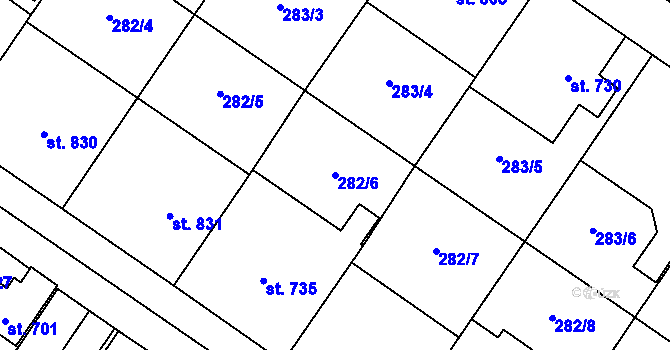 Parcela st. 282/6 v KÚ Malenovice u Zlína, Katastrální mapa