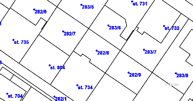 Parcela st. 282/8 v KÚ Malenovice u Zlína, Katastrální mapa
