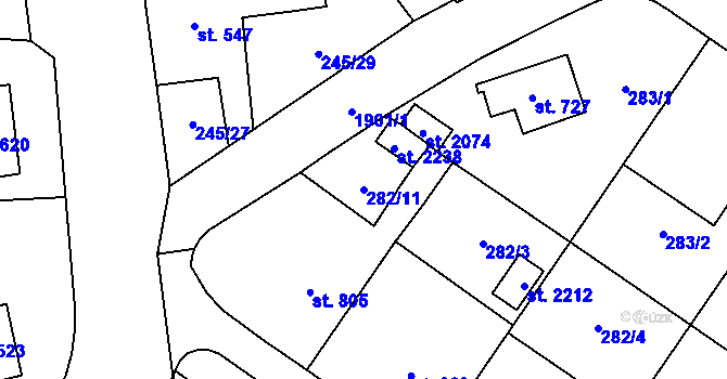 Parcela st. 282/11 v KÚ Malenovice u Zlína, Katastrální mapa