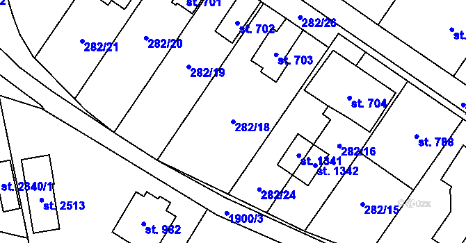 Parcela st. 282/18 v KÚ Malenovice u Zlína, Katastrální mapa