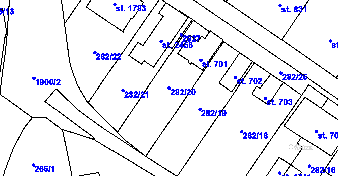Parcela st. 282/20 v KÚ Malenovice u Zlína, Katastrální mapa