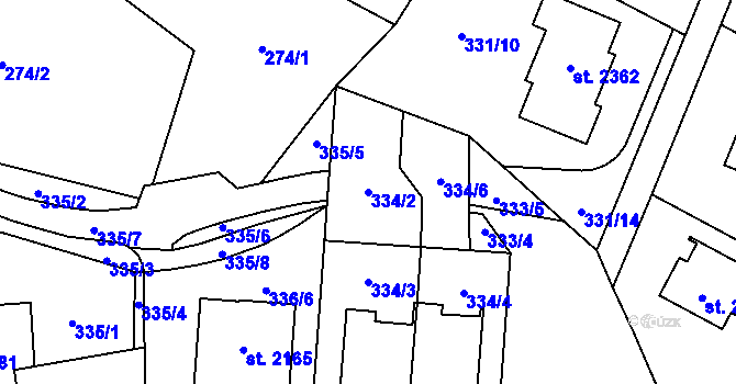 Parcela st. 334/2 v KÚ Malenovice u Zlína, Katastrální mapa