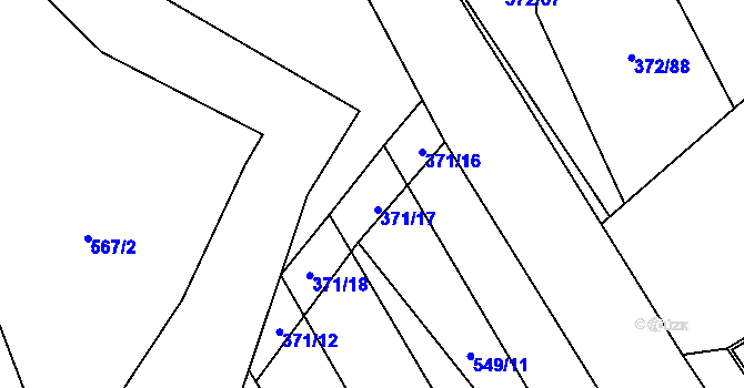 Parcela st. 371/17 v KÚ Malenovice u Zlína, Katastrální mapa