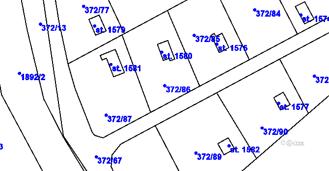 Parcela st. 372/86 v KÚ Malenovice u Zlína, Katastrální mapa