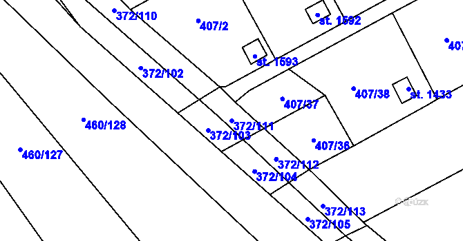 Parcela st. 372/111 v KÚ Malenovice u Zlína, Katastrální mapa