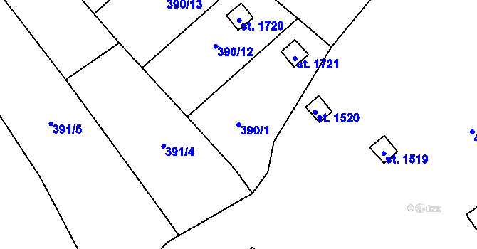 Parcela st. 390/1 v KÚ Malenovice u Zlína, Katastrální mapa