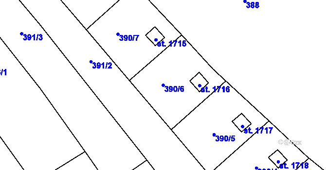Parcela st. 390/6 v KÚ Malenovice u Zlína, Katastrální mapa